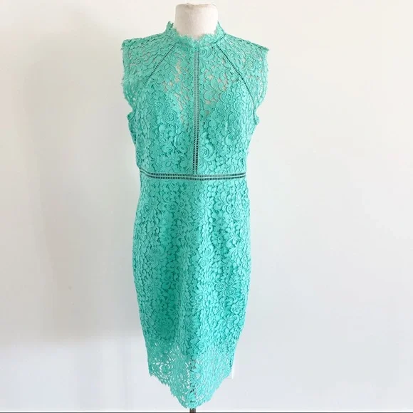 Bardot | Dresses | Bardot Green Lace Mock Neck Midi Crochet Dress | Poshmark